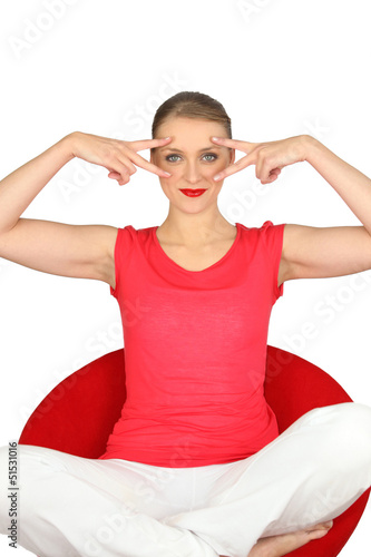Photo: Woman in a red t-shirt Woman in a red t-shirt