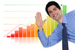 Businessman waving in front of bar chart