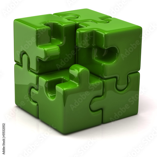 Illustration: Green puzzle cube without one piece Green puzzle cube without one piece