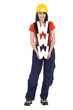 Foto: A female construction worker holding a WWW sign. A female construction worker holding a WWW sign.