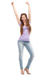 Photo: Young woman with arms raised Young woman with arms raised