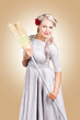 Old fashion woman spring cleaning with broom