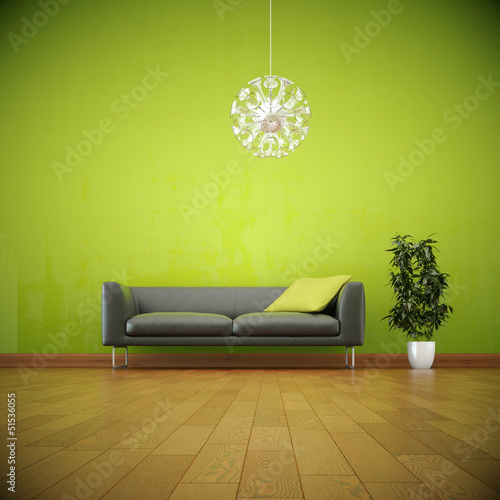 Illustration: Ledersofa vor grüner Wand Ledersofa vor grüner Wand