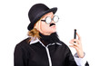 Nerd with mobile telephone