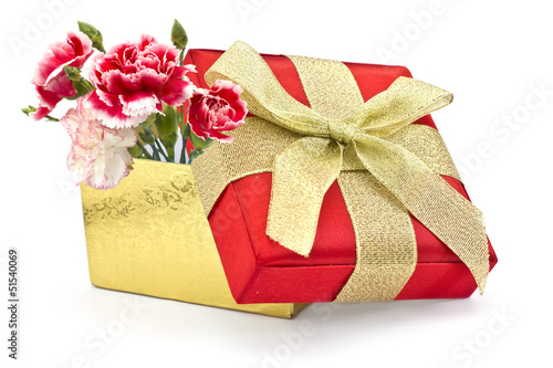Photo: Festive gift box isolated on white background Festive gift box isolated on white background