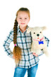 happy girl with a toy puppy an armpit