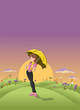 Vector: Cute cartoon girl holding yellow umbrella Cute cartoon girl holding yellow umbrella