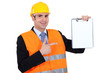 Businessman holding a notepad