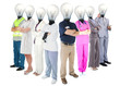 Different workers with light bulb heads