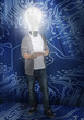 Photo: Student with light bulb head lighting Student with light bulb head lighting