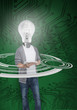 Photo: Boy with light bulb instead of head circled by white dial Boy with light bulb instead of head circled by white dial