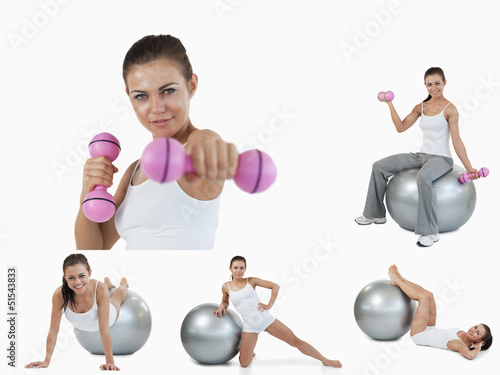 Photo: Collage of young woman doing aerobics Collage of young woman doing aerobics