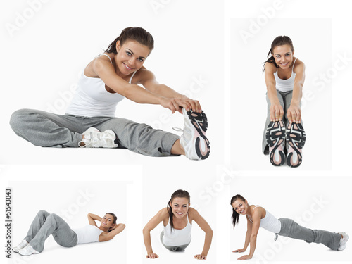 Photo: Collage of woman stretching Collage of woman stretching