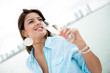 Woman drinking champagne