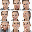 Collage of cute brunette woman