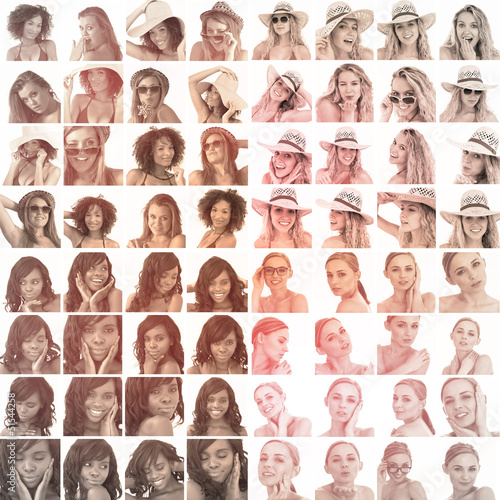 Photo: Collage of different pictures of women in sepia Collage of different pictures of women in sepia