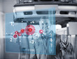 Mechanic thumbs up with futurist interface black and white