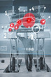Mechanic standing under futuristic interface black and white