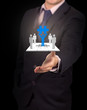 businessman showing a handshake to the camera