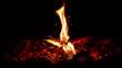 Stick burning on a pile of embers