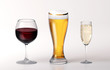 Rotwein Bier und Sekt Gläser