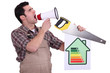 Photo: Handyman encouraging people to be energy efficient Handyman encouraging people to be energy efficient