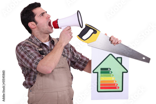 Photo: Handyman encouraging people to be energy efficient Handyman encouraging people to be energy efficient