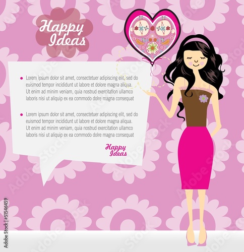 Vector: Cute girl with speech bubble background Cute girl with speech bubble background