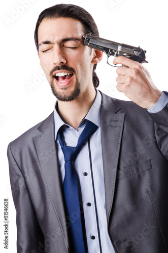 Photo: Businessman committing suicide isolated on white Businessman committing suicide isolated on white