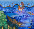 Beautiful Thai mural on temple wall