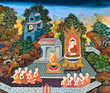 Traditional Thai mural painting of the Life of Buddha on temple