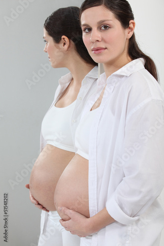 Photo: A pregnant woman standing in front of a mirror. A pregnant woman standing in front of a mirror.