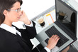 Top view of a woman using a laptop