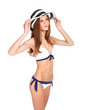 Young elegance lady wearing swimsuit, isolated on white