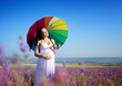 Pregnant woman on lavender field