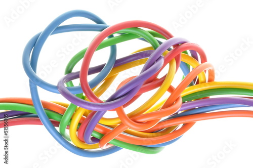 Photo: Electric cable with knot isolated on white background Electric cable with knot isolated on white background