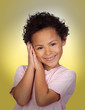 Happy latin child making the gesture of sleep