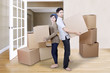 Couple moving boxes