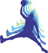Basketball players with balls, blue grey color