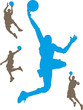 Basketball players with balls, blue grey color