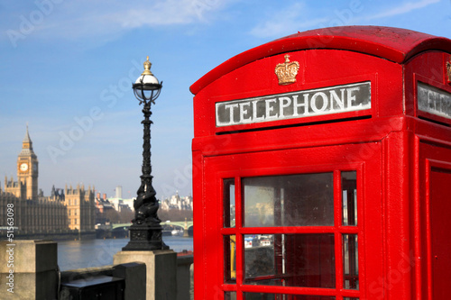 Photo: Big Ben with red phone box in London, UK Big Ben with red phone box in London, UK