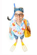 Nerd mit Taucherbrille,Schnorchel und Flossen