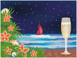 Summer night with champagne, vector illustration