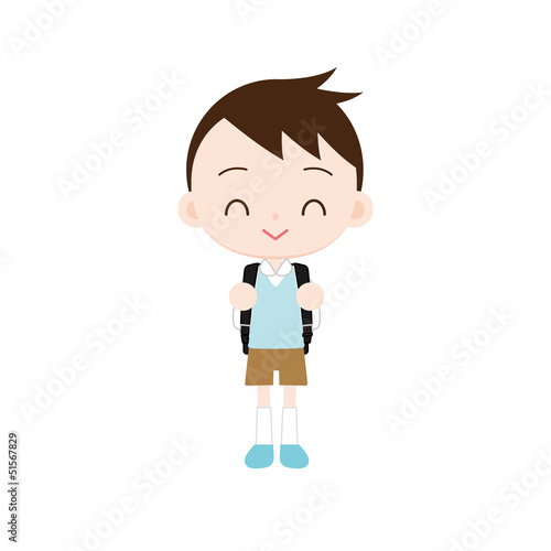Illustration: ランドセルを背負った小学生の男の子 笑顔 ランドセルを背負った小学生の男の子 笑顔