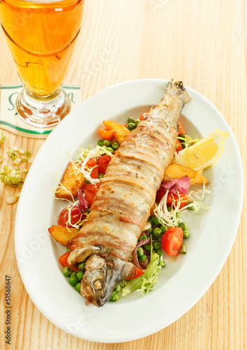 Photo: trout with vegetables and beer trout with vegetables and beer