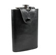 Flask made of leather and stainless steel.