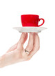 Photo: Hand serve red coffee cup Hand serve red coffee cup