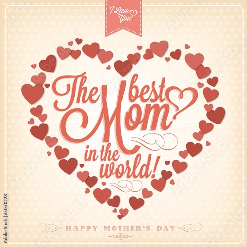 Vector: VIntage Happy Mothers's Day Typographical Background With Hearts VIntage Happy Mothers's Day Typographical Background With Hearts