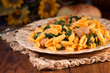 Photo: Italian meal of pasta, sausage and spinach Italian meal of pasta, sausage and spinach