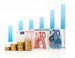 growing euro graph with banknotes and coins